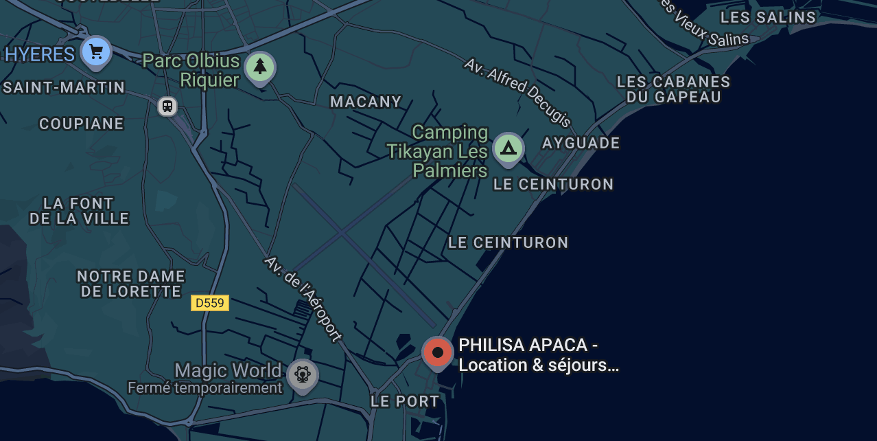 Carte de localisation des agences APACA Location sur la Côte d'Azur